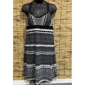 Athleta Black White Tribal Geometric Racerback Swim Dress M Active Beach Modest